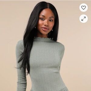 Lulu's Sage Green Ribbed Mini Dress